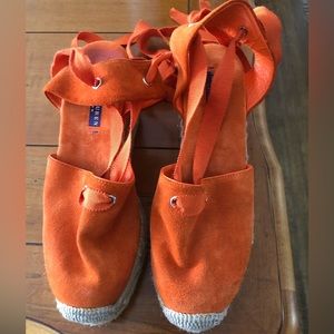 Ralph Lauren Open Ankle Wedge Tie Up Espadrilles